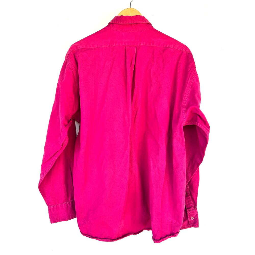Vintage Yves Saint Laurent Oversized Button Down Fuchsia Pink YSL Logo Shirt Med - Picture 5 of 9